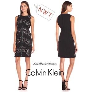 Calvin Klein NWT black lace & faux leather sheath dress *shop@iamwarrior